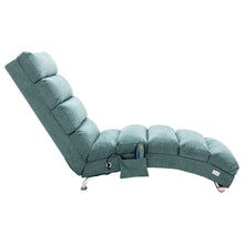 Modern Linen Chaise Lounge with Massage Function & Remote in Teal