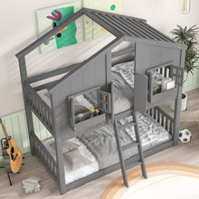 Inspirit Twin over Twin House Bunk Bed with Roof - Gray