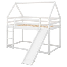 Twin Size Bunk House Bed with Slide and Ladder,White