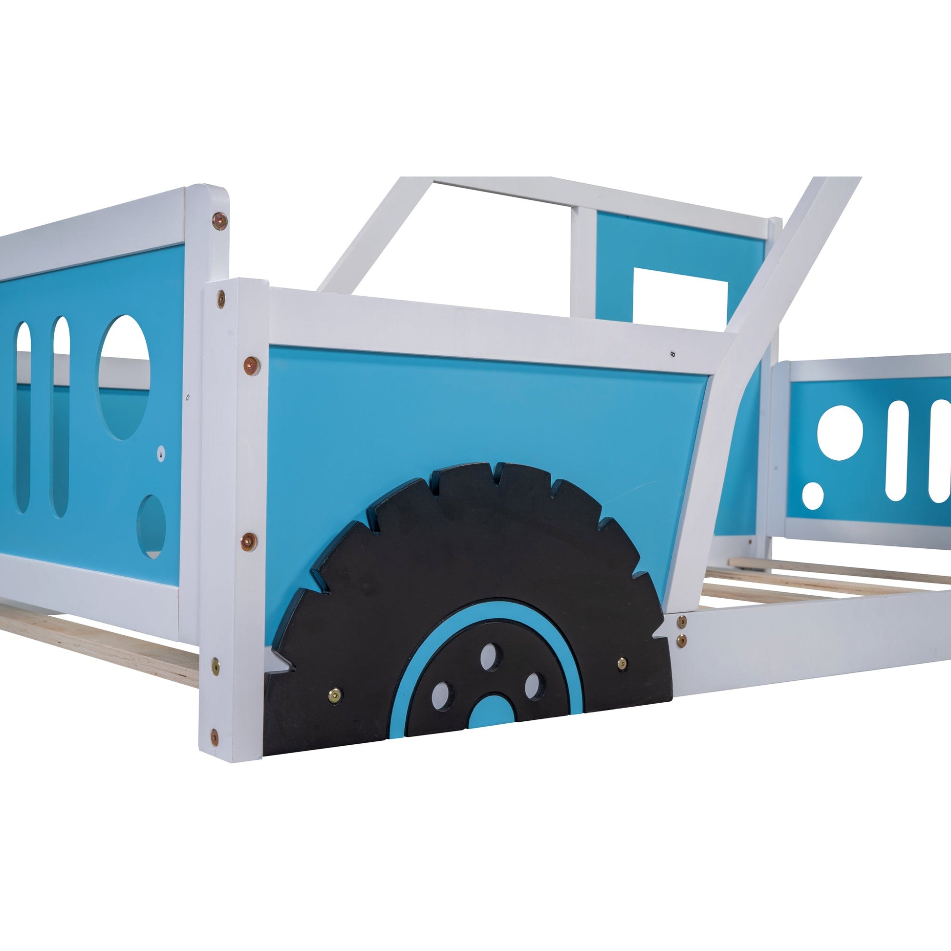 Twin Size Classic Car-Shaped Platform Bed with Wheels,Blue