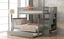 Twin over Full Bunk Bed with Trundle and Staircase - Gray