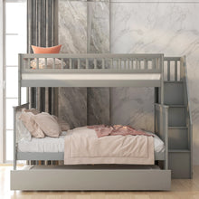 Twin over Full Bunk Bed with Trundle and Staircase - Gray