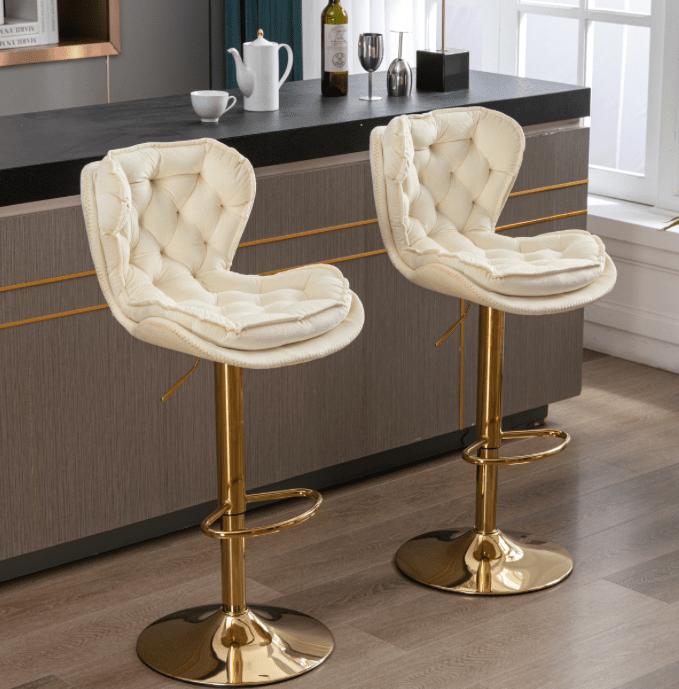 Modern Adjustable Height Tufted Velvet Swivel Bar Stools Set of 2