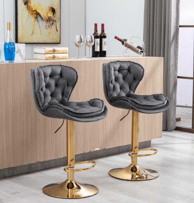 Modern Adjustable Height Tufted Velvet Swivel Bar Stools Set of 2