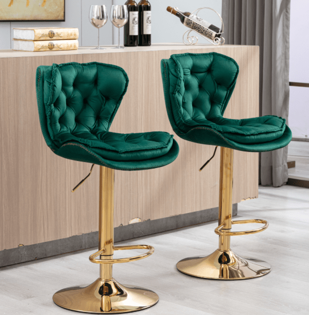 Modern Adjustable Height Tufted Velvet Swivel Bar Stools Set of 2