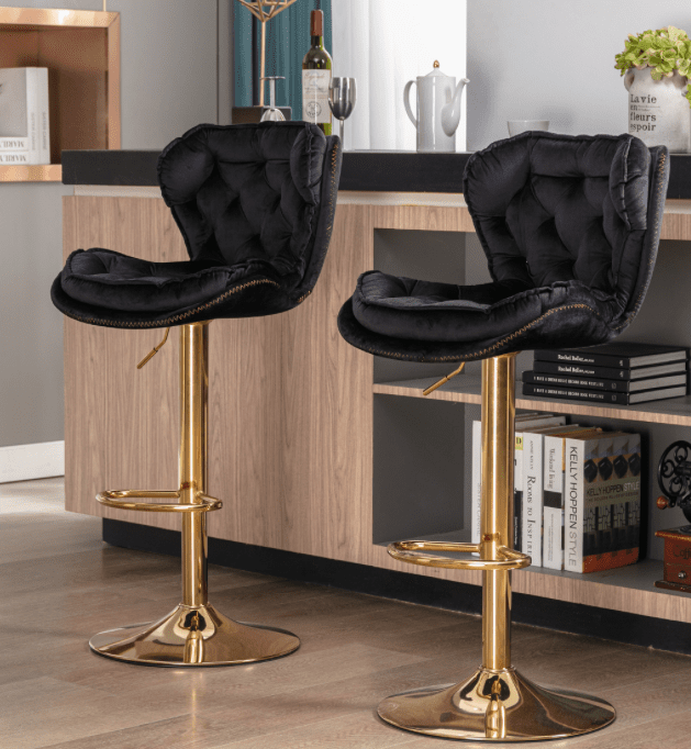 Modern Adjustable Height Tufted Velvet Swivel Bar Stools Set of 2