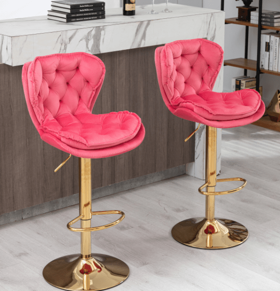 Modern Adjustable Height Tufted Velvet Swivel Bar Stools Set of 2