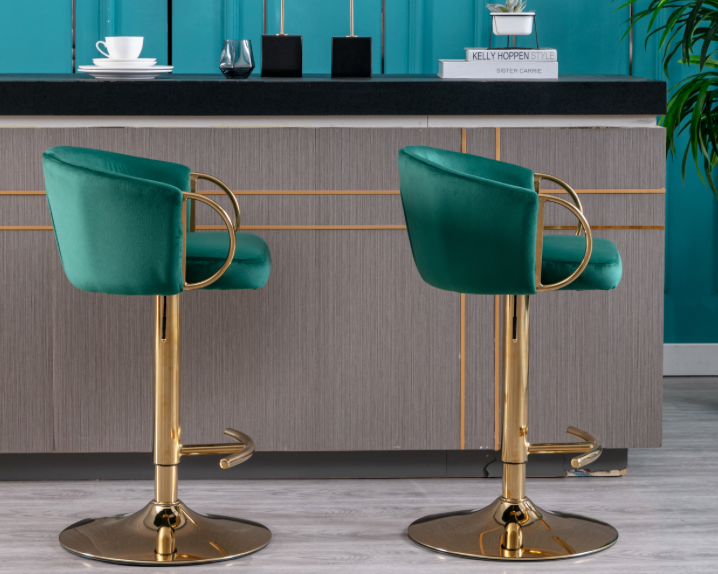 Modern Velvet Barstools with Gold Base Set of 2