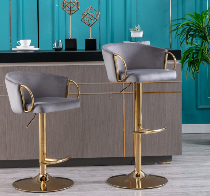Modern Velvet Barstools with Gold Base Set of 2