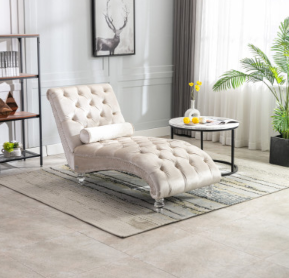 Coolmore Contemporary Velvet Chaise Lounge with Acrylic Feet