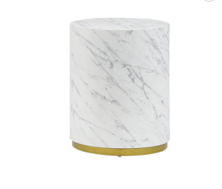 Justone Modern Round Faux Marble Coffee Table with Gold Base - White