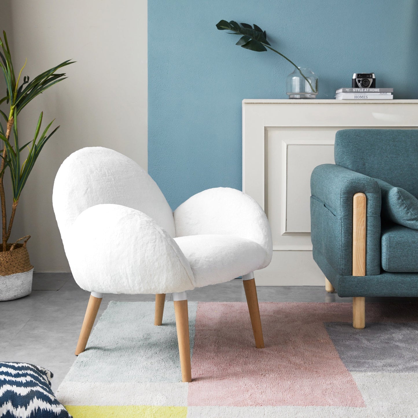 Pure Solid Beech Wood Framed Faux Lamb Upholstered Accent Chair
