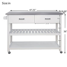 White Kitchen Cart with Stainless Steel Table Top & 2 Drawers