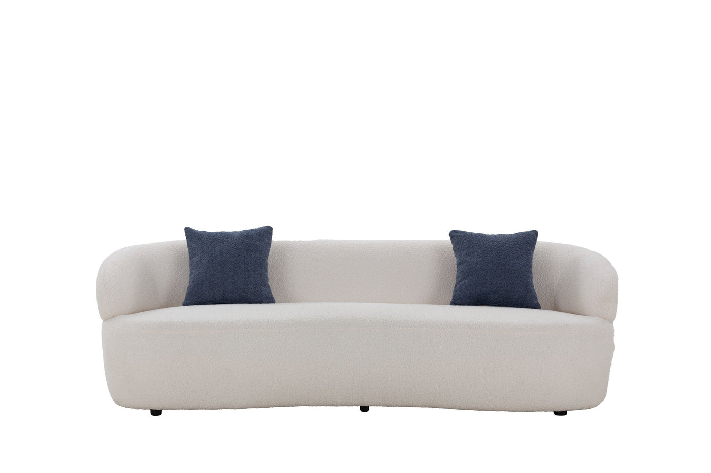 Mid Century Modern Curved Sofa in Beige Boucle Upholstery