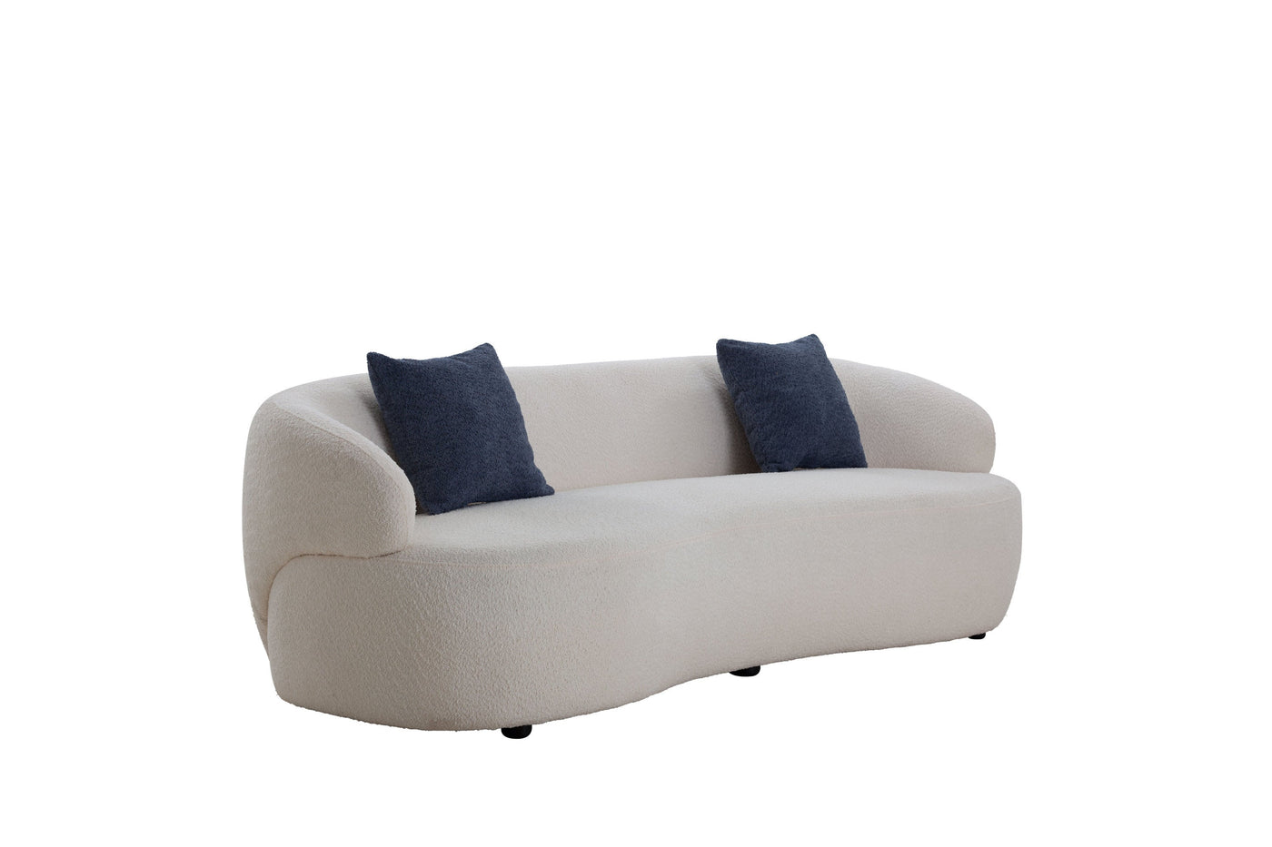 Mid Century Modern Curved Sofa in Beige Boucle Upholstery