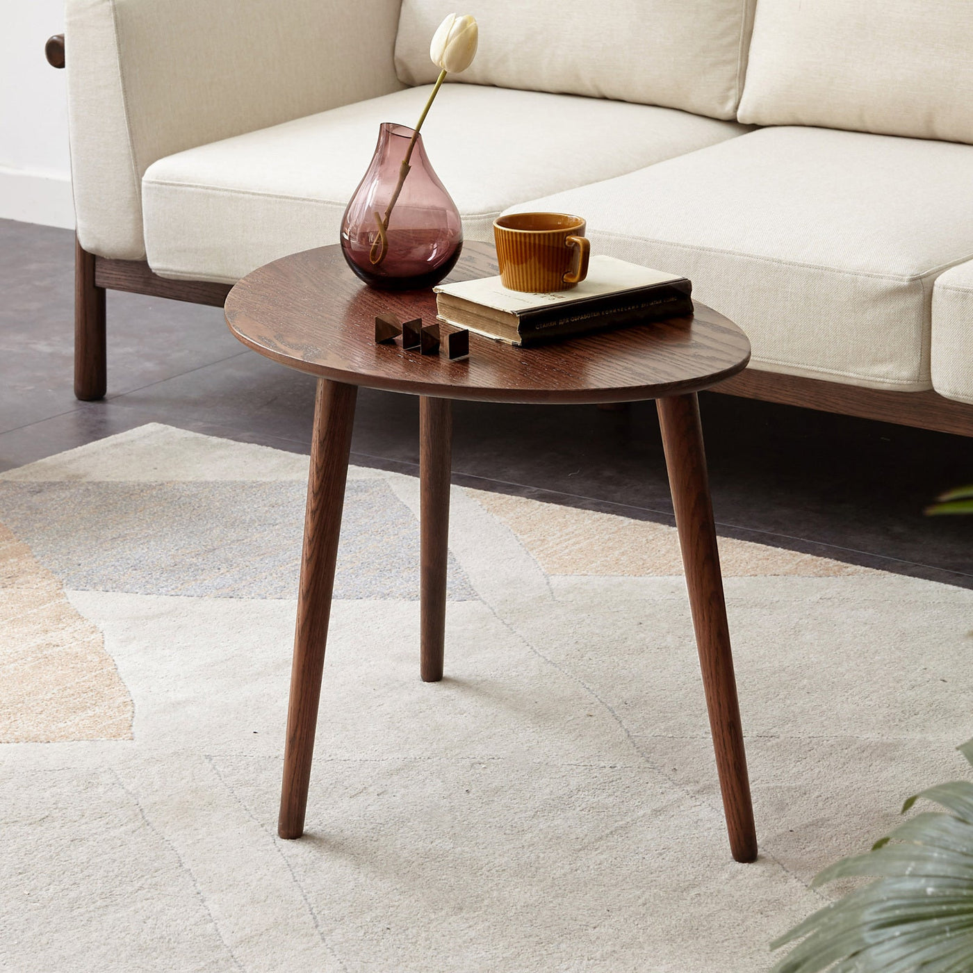 100% Solid Oak Wood Pebble Shape Side Table