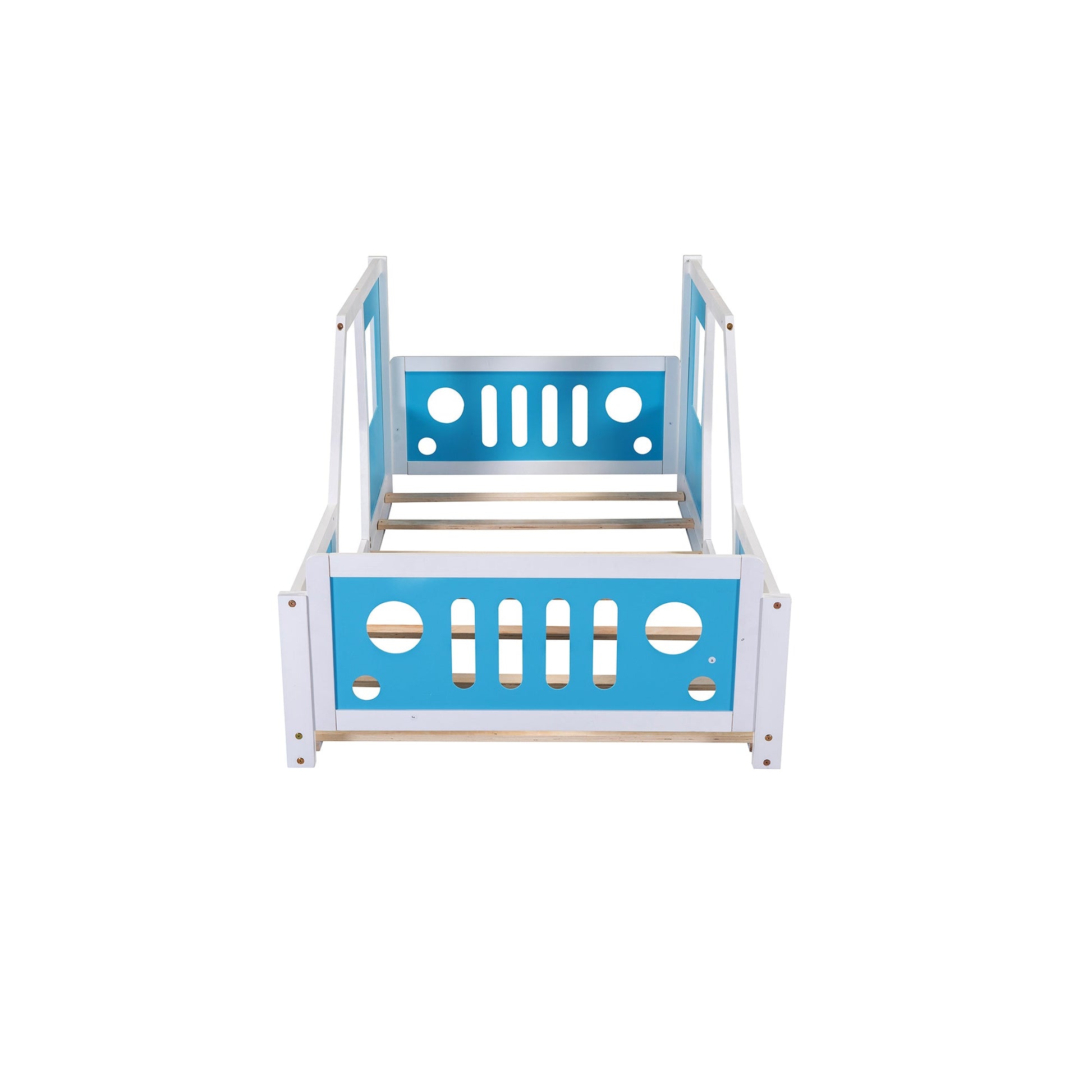 Twin Size Classic Car-Shaped Platform Bed with Wheels,Blue