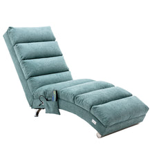 Modern Linen Chaise Lounge with Massage Function & Remote in Teal