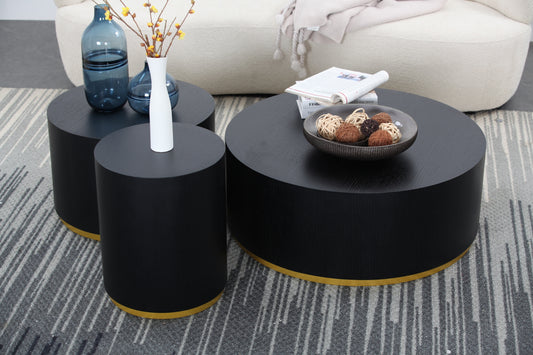 Justone Modern 3-Piece Accent Table Set - Black & Gold