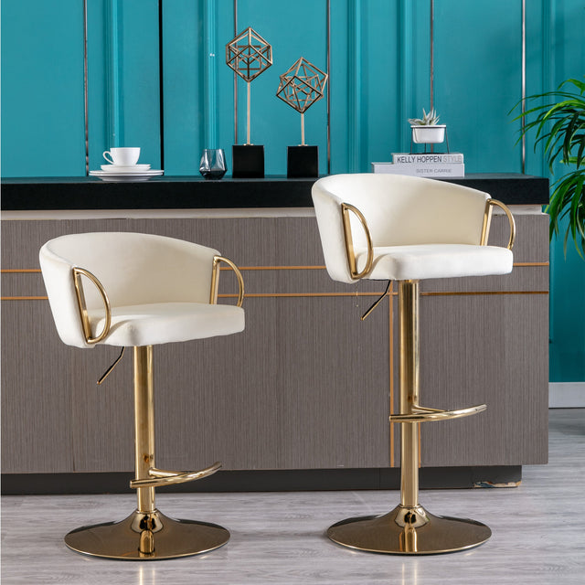 Modern Velvet Barstools with Gold Base Set of 2