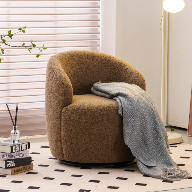 Chocolate Teddy Fabric Swivel Barrel Chair