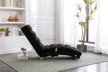 Modern Linen Chaise Lounge with Massage Function & Remote in Black