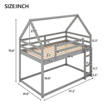 Twin over Twin Low Bunk Bed, House Bed with Ladder , Gray