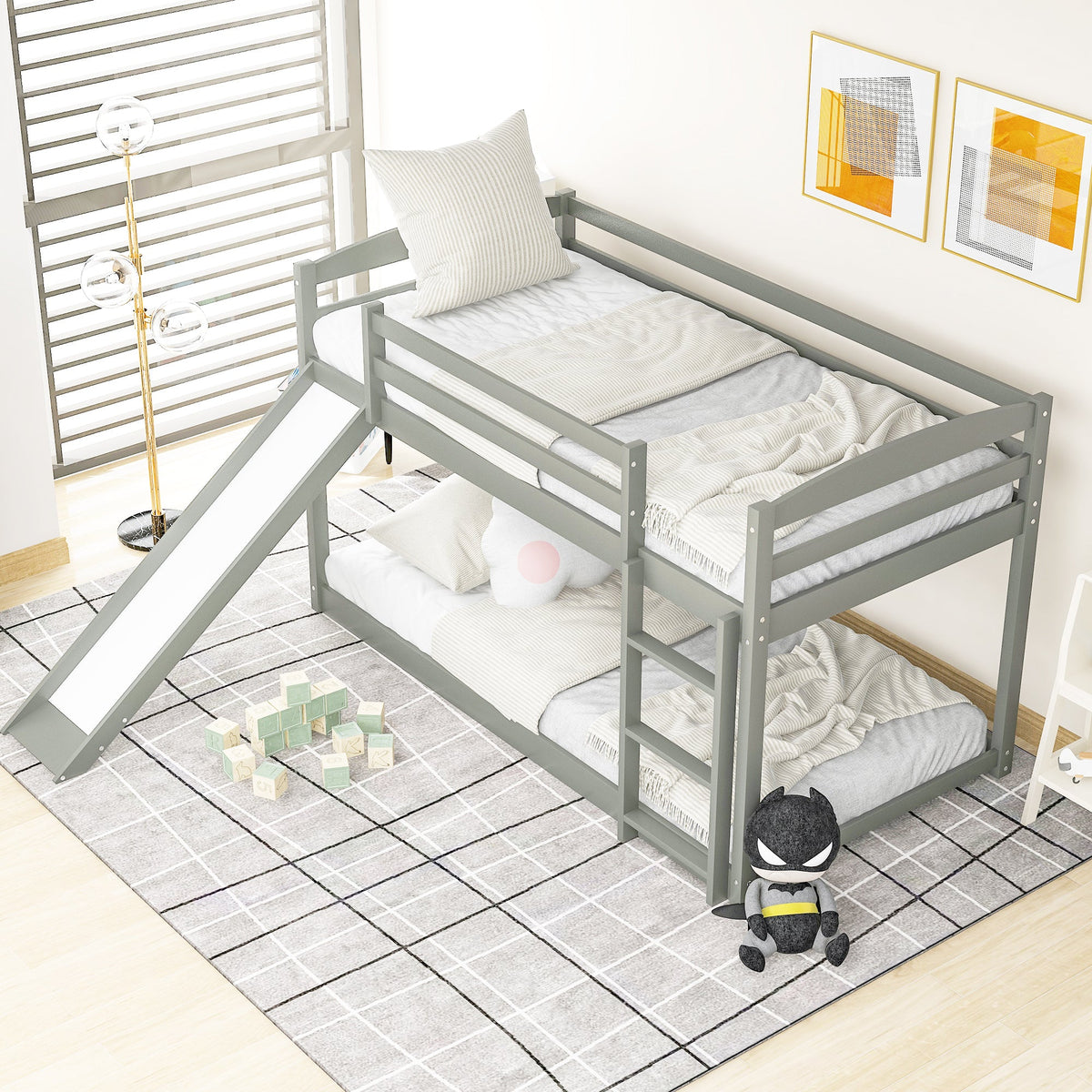 Twin over Twin Bunk Bed with Convertible Slide and Ladder