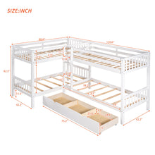Twin L-Shaped Bunk bed with Drawers-Gray