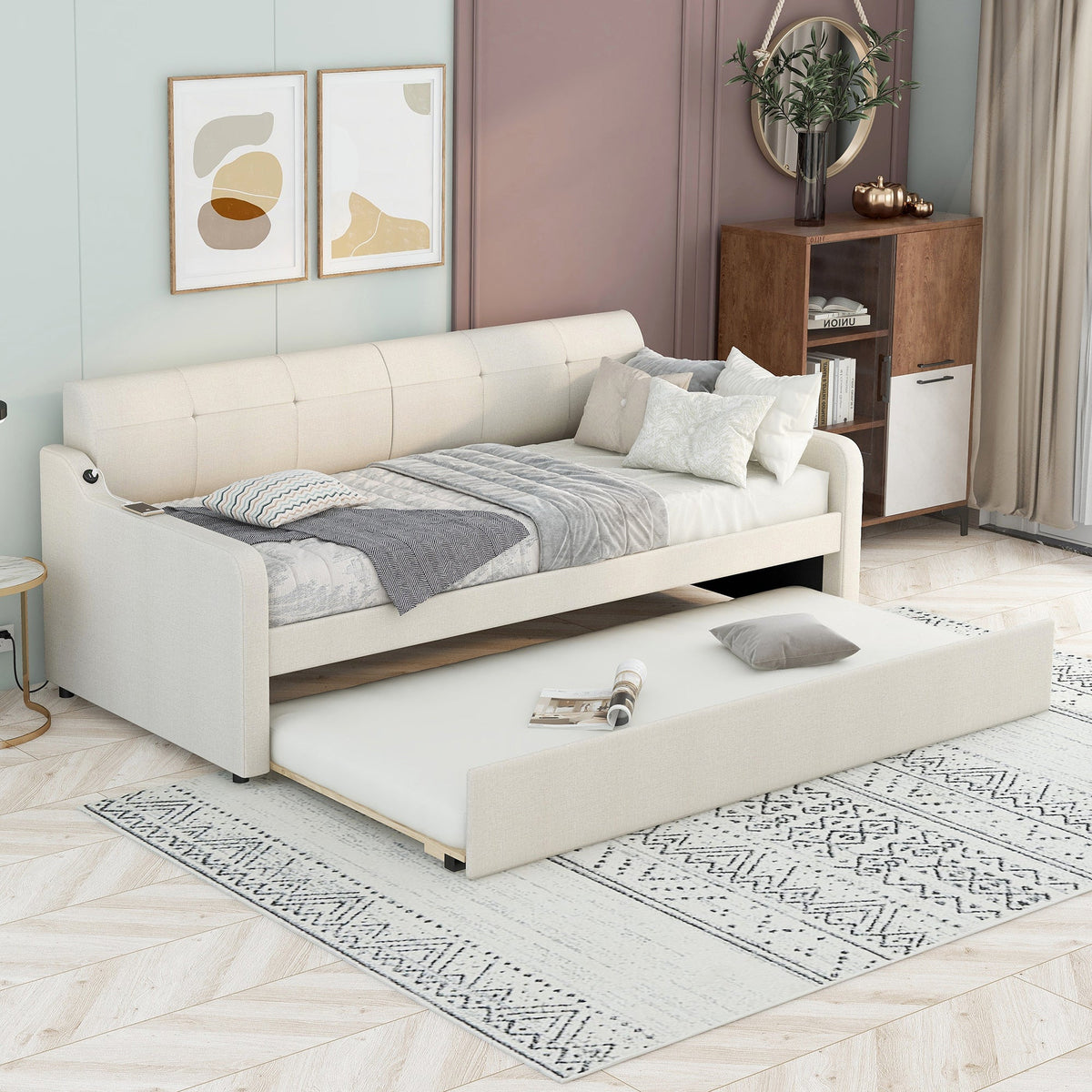 Manda Twin Daybed & Pop-up Trundle Set - Beige