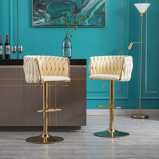 Modern Ivory Velvet Adjustable Height Bar Stool Set of 2