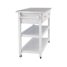White Kitchen Cart with Stainless Steel Table Top & 2 Drawers