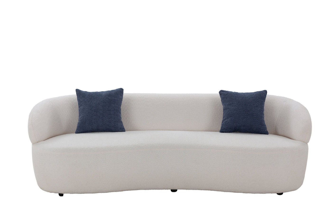 Mid Century Modern Curved Sofa in Beige Boucle Upholstery