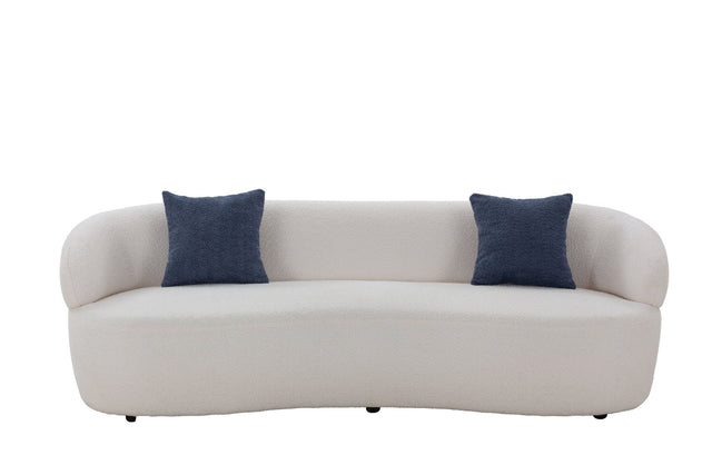Mid Century Modern Curved Sofa in Beige Boucle Upholstery