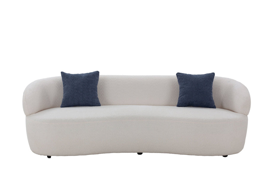 Mid Century Modern Curved Sofa in Beige Boucle Upholstery