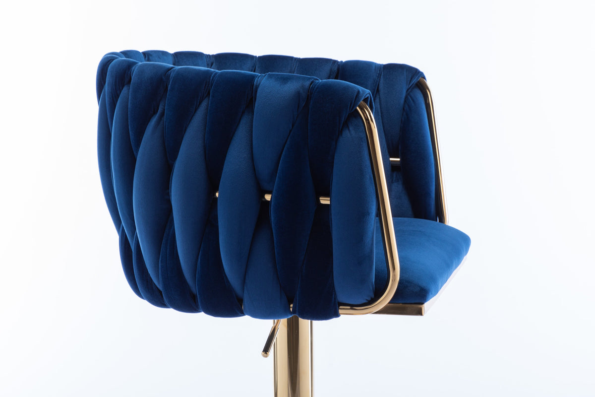 Modern Navy Velvet Adjustable Height Bar Stool Set of 2