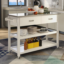 White Kitchen Cart with Stainless Steel Table Top & 2 Drawers