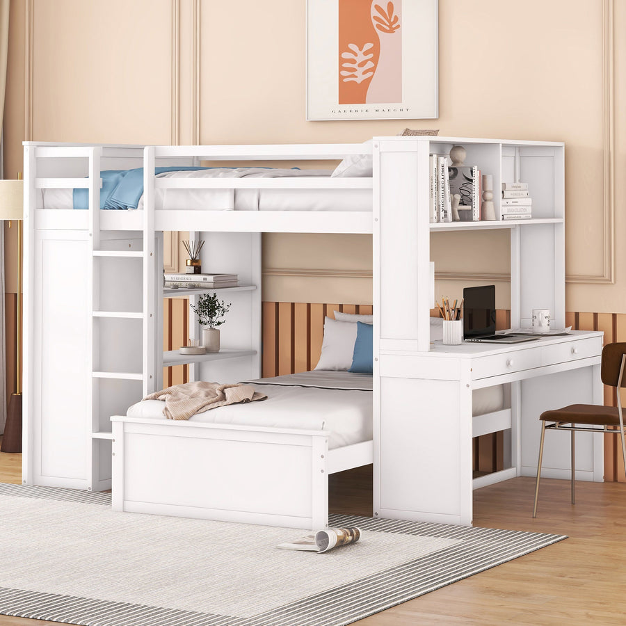 Lucky Full Size Loft Bed with Twin Bed & Desk